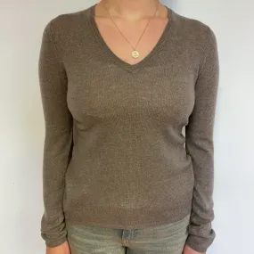 Mink Brown Cashmere V-Neck Jumper Small