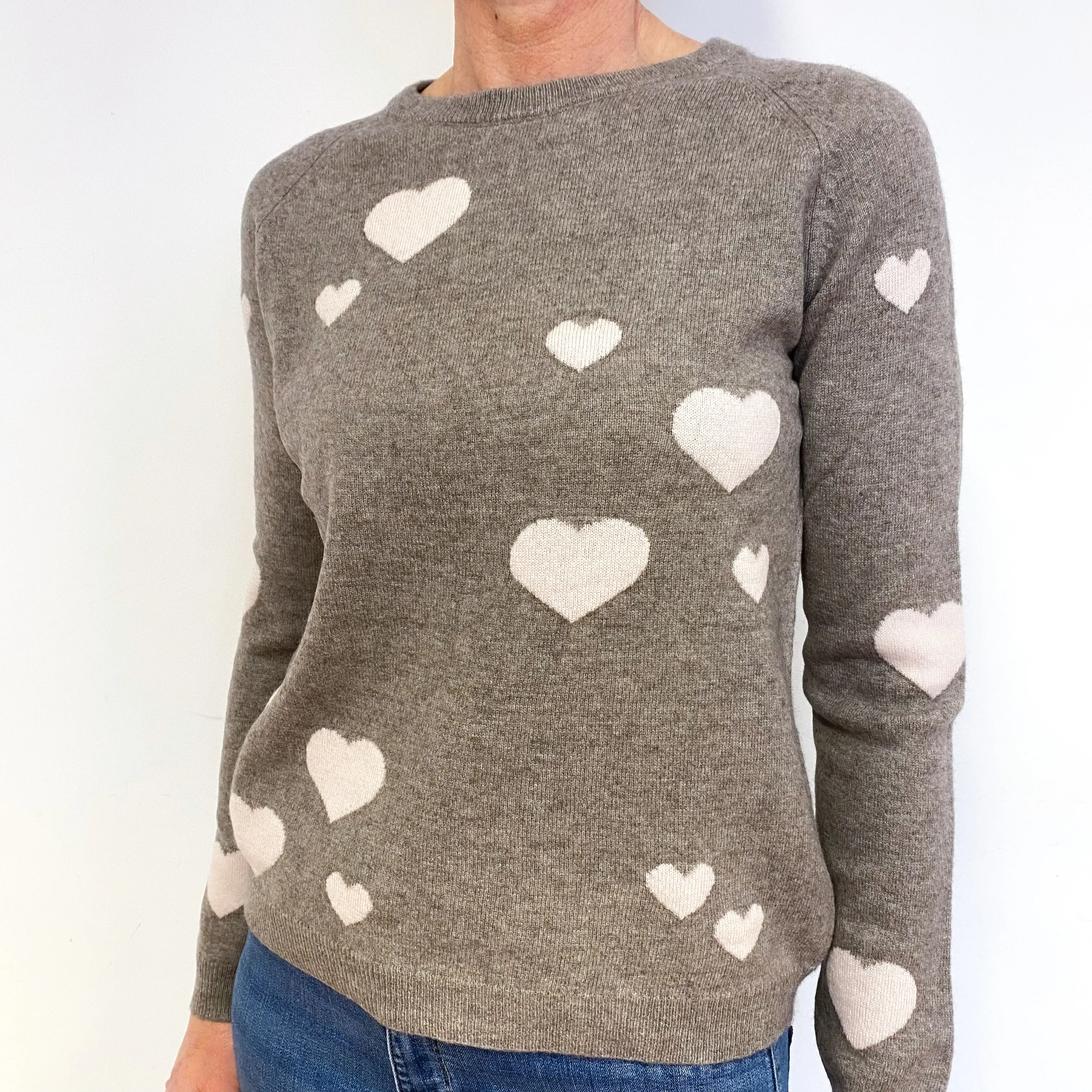Mink Brown Love Heart Cashmere Crew Neck Jumper Medium