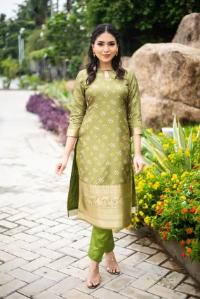 Moss Green Bandhini Kurta Set
