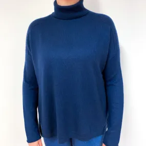 Navy Blue Slouchy Cashmere Polo Neck Jumper Large