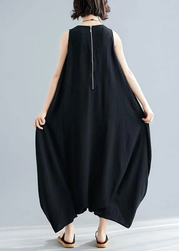 new black sleeveless cotton jumpsuit pants fashion unique women wide leg skirts pants