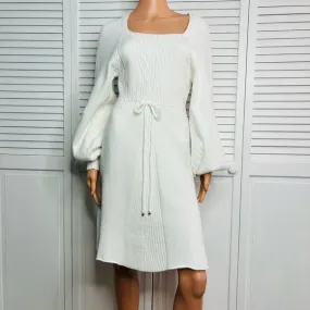 *NEW* BLUIVY Ivory Square Neck Cable Knit Sweater Dress Size L