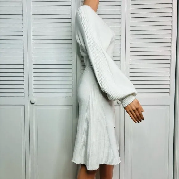 *NEW* BLUIVY Ivory Square Neck Cable Knit Sweater Dress Size L
