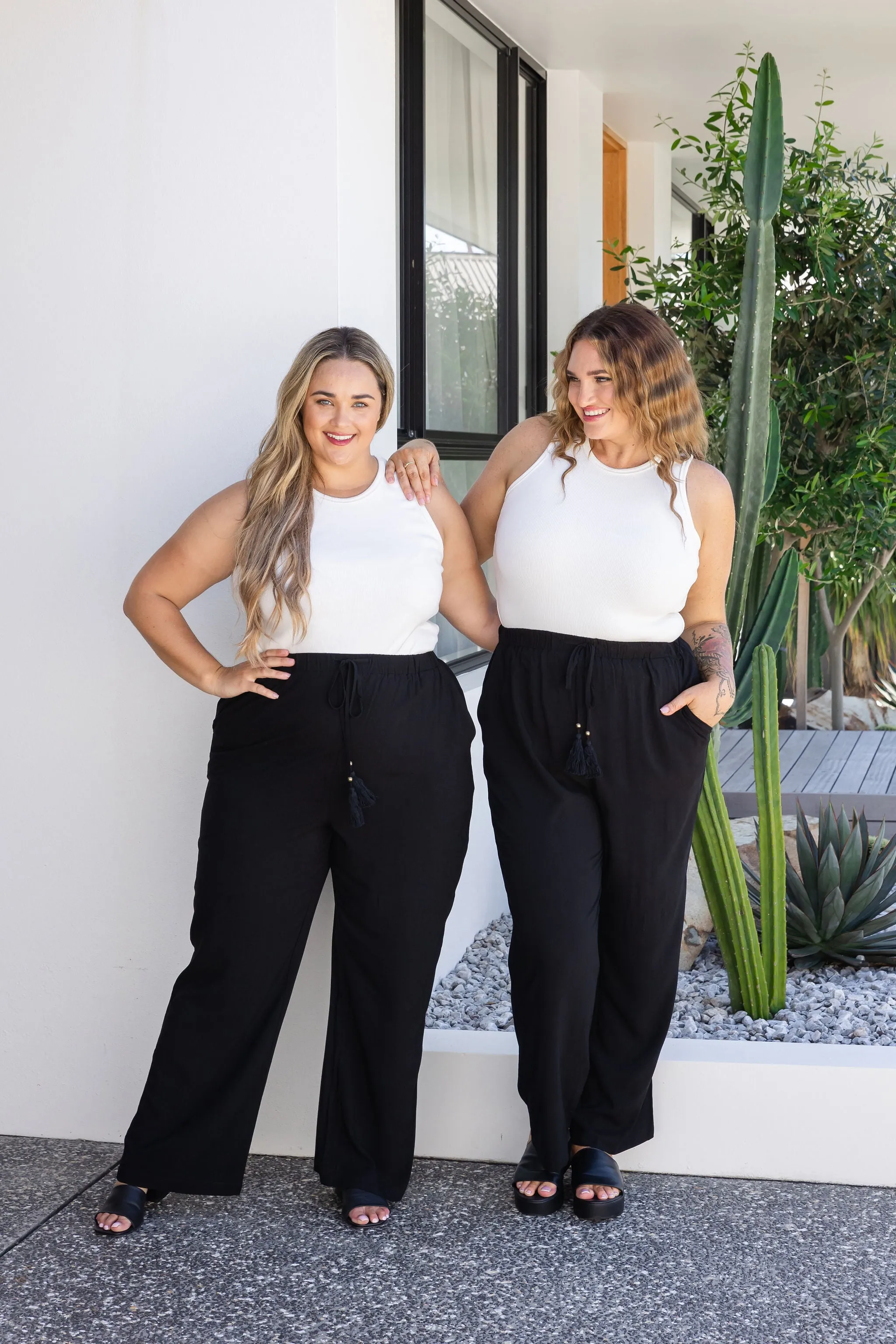 Nora Tassel Tie Pants in Black