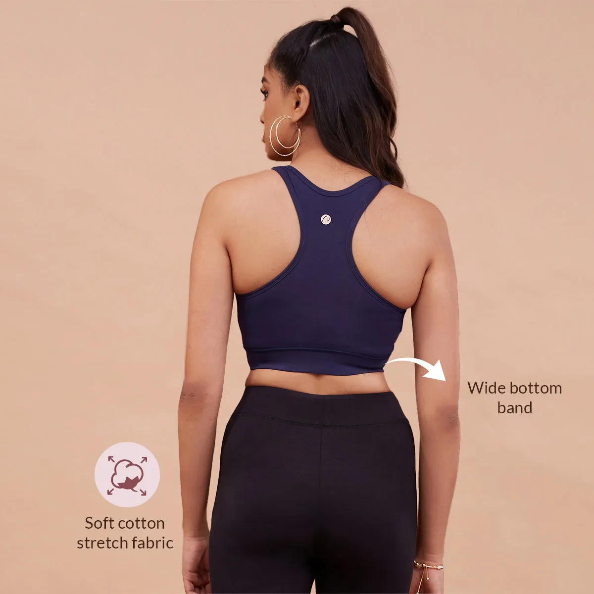 Nykd By Nykaa Cotton Stretch Slip On Sports Bra with Removable Cups NYK059 Peacoat