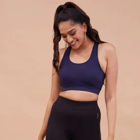 Nykd By Nykaa Cotton Stretch Slip On Sports Bra with Removable Cups NYK059 Peacoat