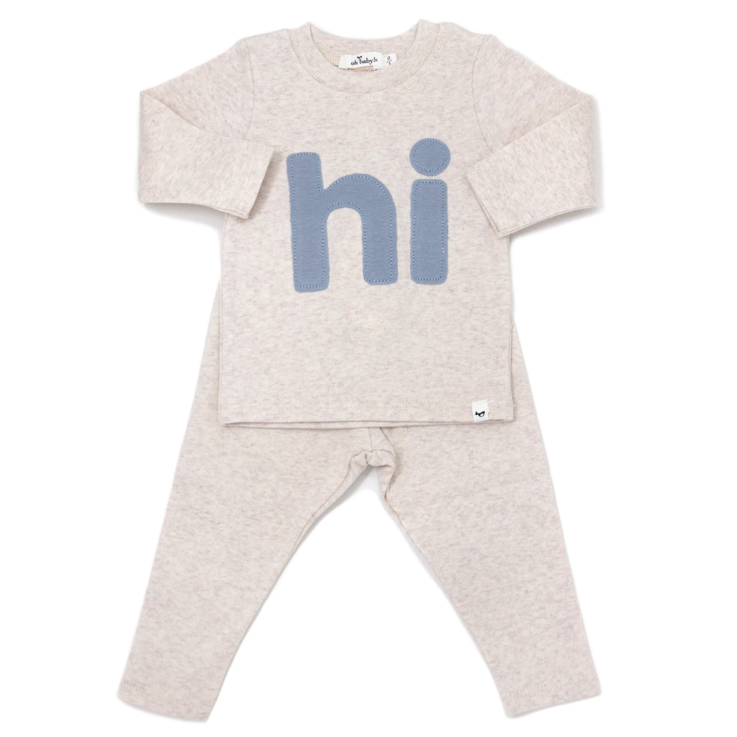oh baby! Two Piece Set - Fog "hi" Applique - Sand