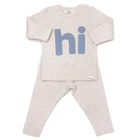 oh baby! Two Piece Set - Fog "hi" Applique - Sand