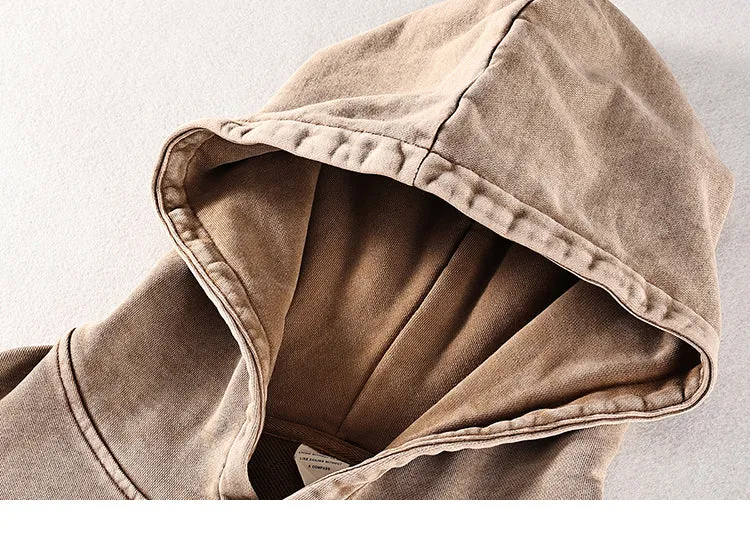 Oversized Cotton Hoodie in Acid Washed Neutral Tone