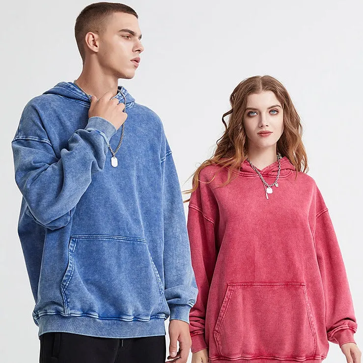 Oversized Cotton Hoodie in Acid Washed Neutral Tone