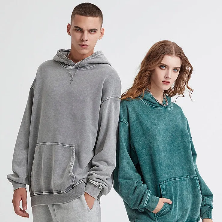 Oversized Cotton Hoodie in Acid Washed Neutral Tone