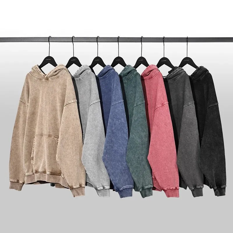 Oversized Cotton Hoodie in Acid Washed Neutral Tone