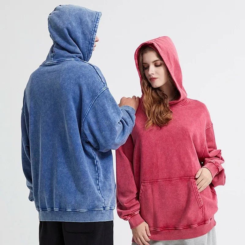 Oversized Cotton Hoodie in Acid Washed Neutral Tone