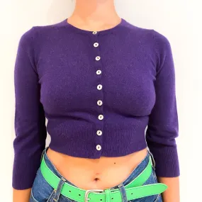Pansy Purple Cropped Cashmere Crew Neck Cardigan Small