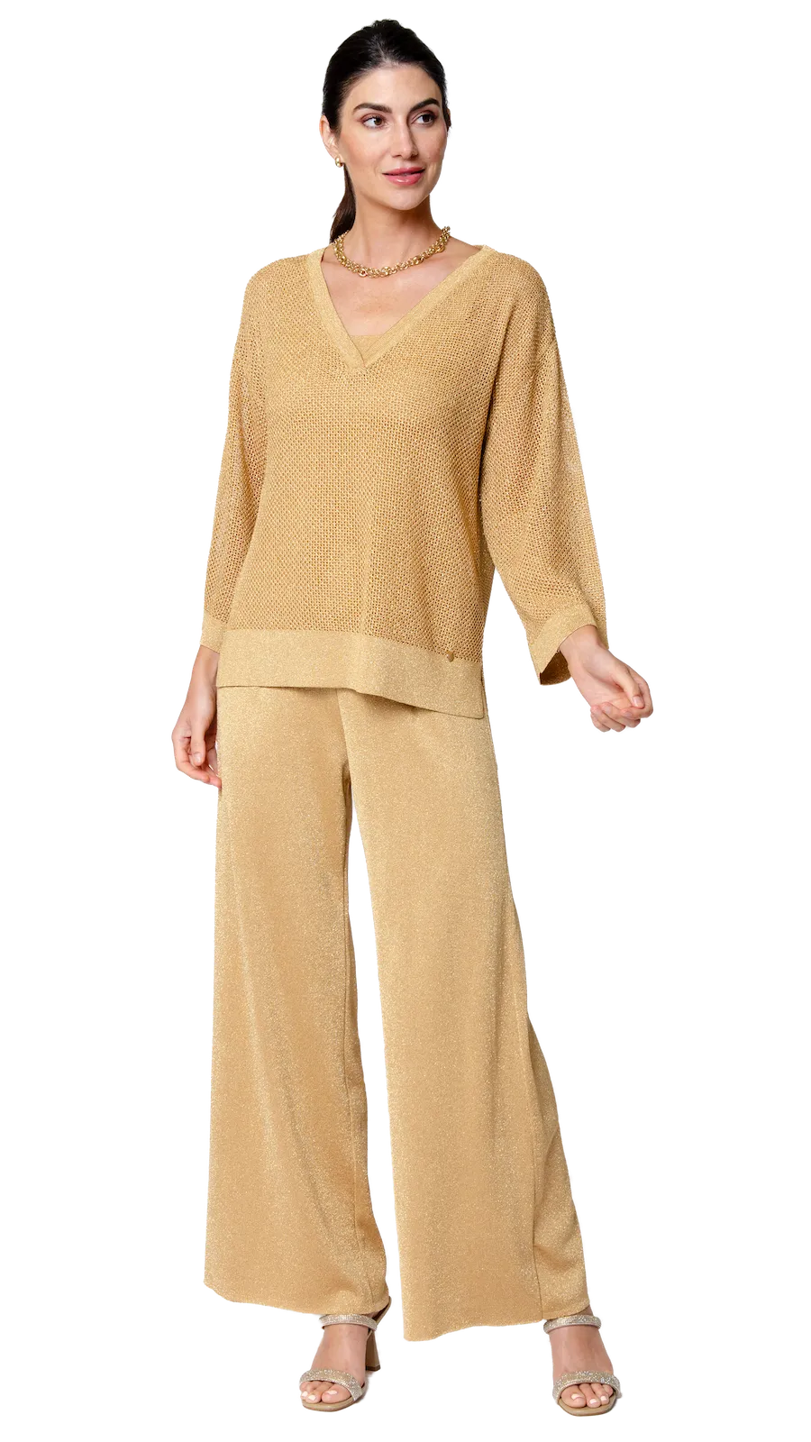 Paola Wide Leg Shimmery Pant; Golden Sands