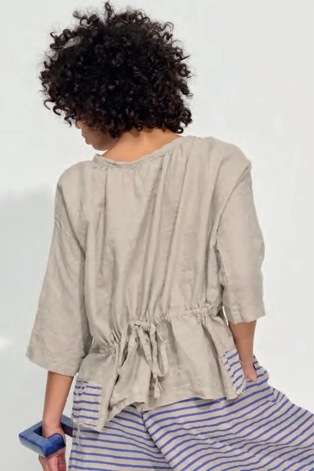 Patch Top in Flax / Blue Mini Stripe