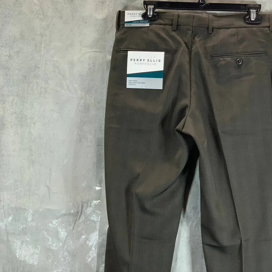 PERRY ELLIS PORTFOLIO Men's Major Brown Subtle Check Modern-Fit Stretch Pants