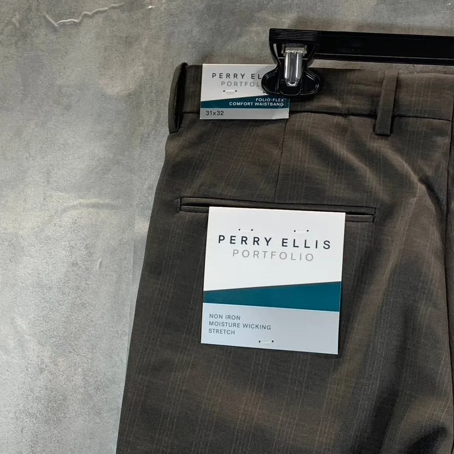 PERRY ELLIS PORTFOLIO Men's Major Brown Subtle Check Modern-Fit Stretch Pants