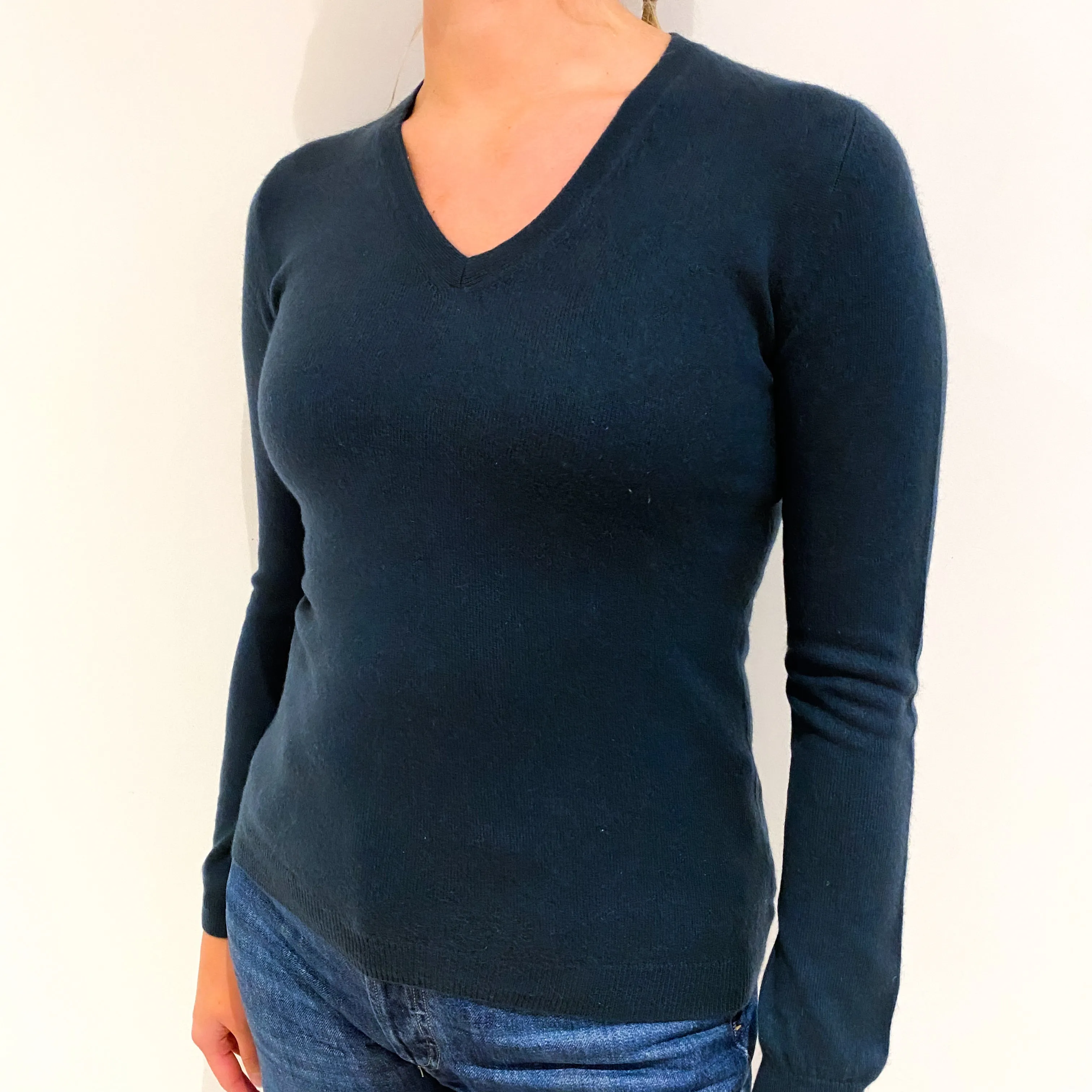 Petrol Blue Cashmere V-Neck Jumper Small