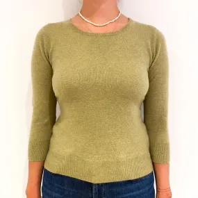 Pistachio Green 3/4 Sleeved Cashmere Crew Neck Jumper Small
