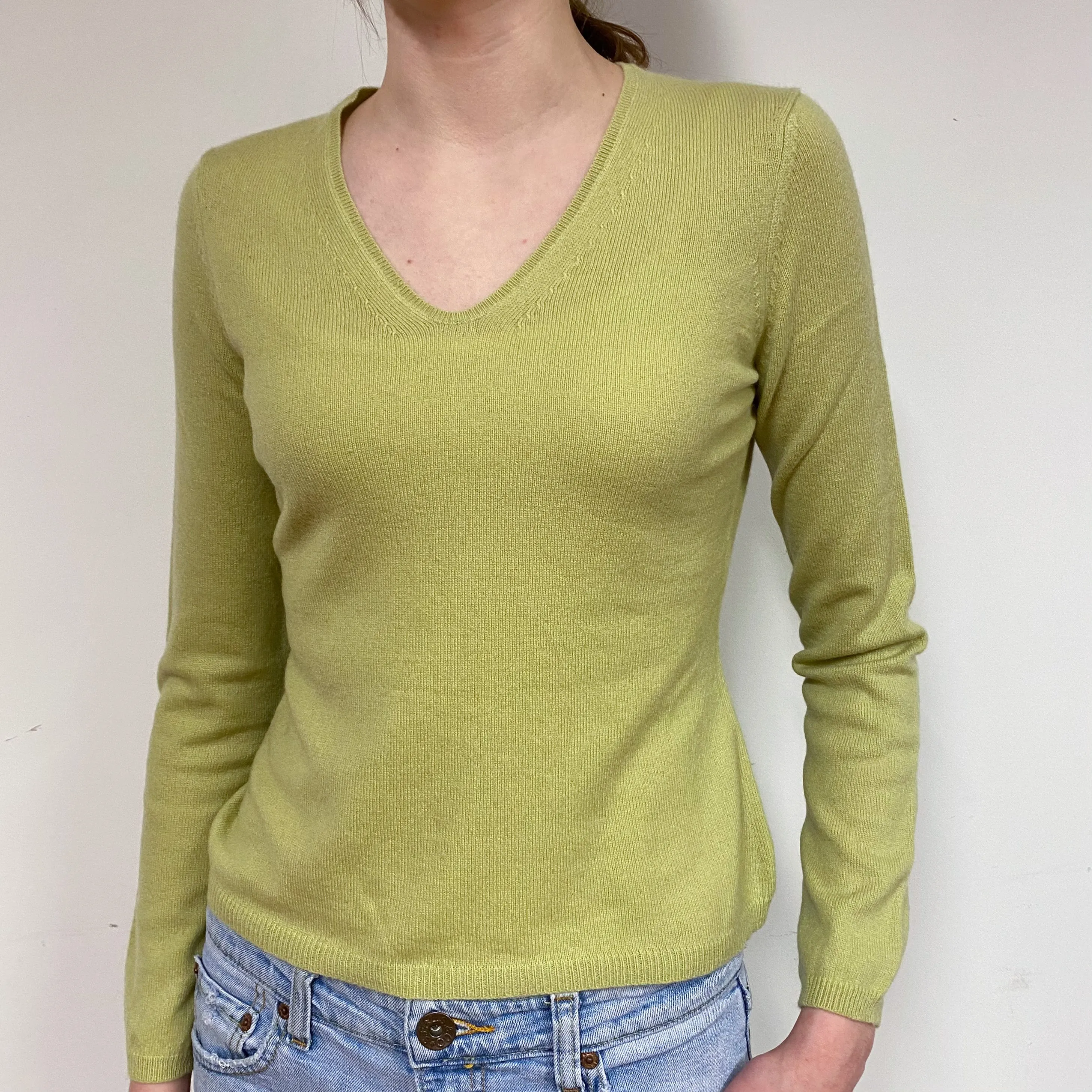 Pistachio Green Cashmere V-Neck Jumper Extra Small