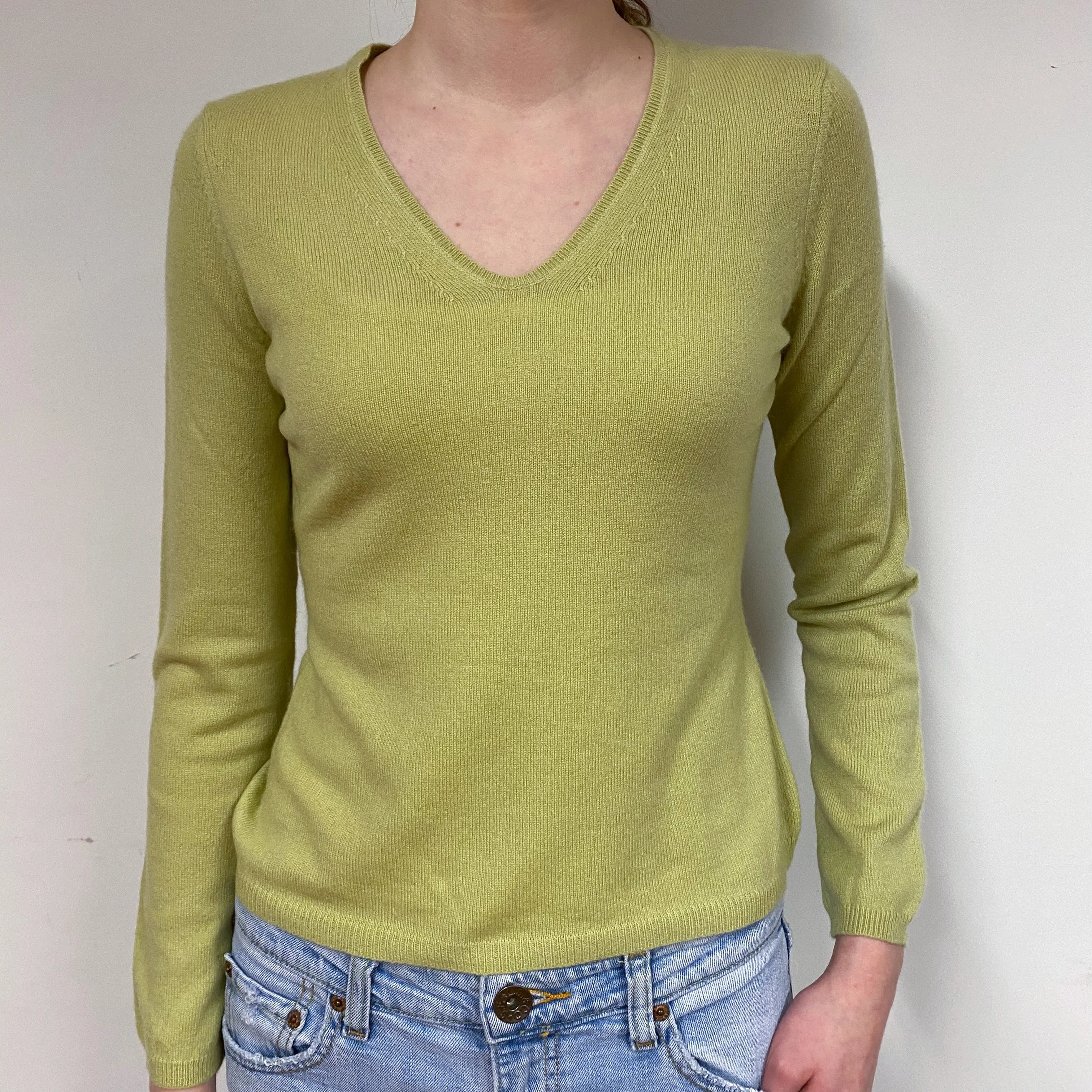 Pistachio Green Cashmere V-Neck Jumper Extra Small