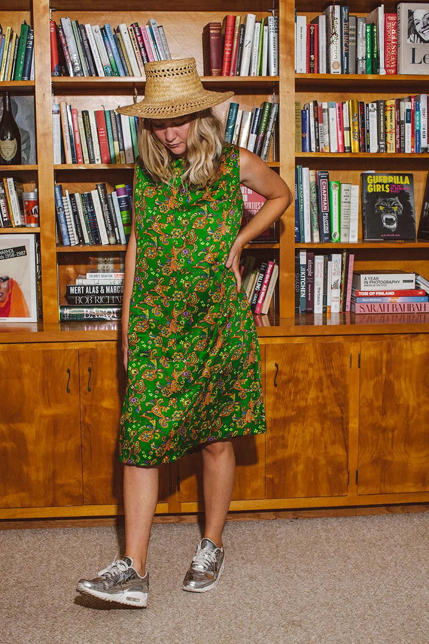 PORTER Floral and Paisley Green Custom Dress with Pocket