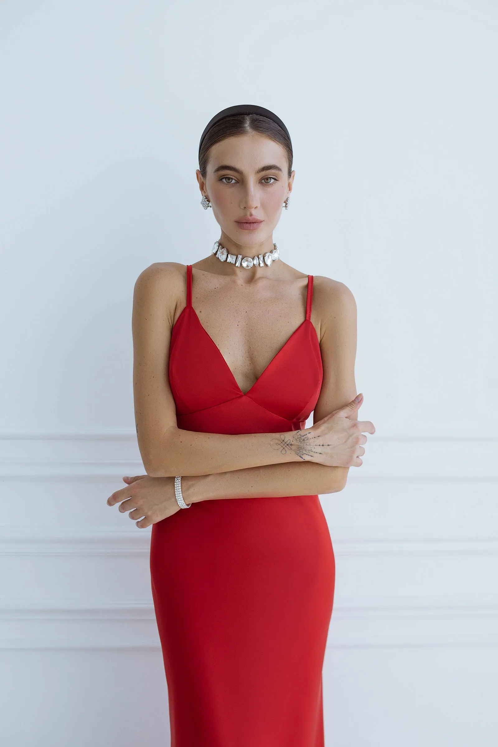 Red Satin Slip Maxi Dress