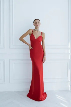 Red Satin Slip Maxi Dress