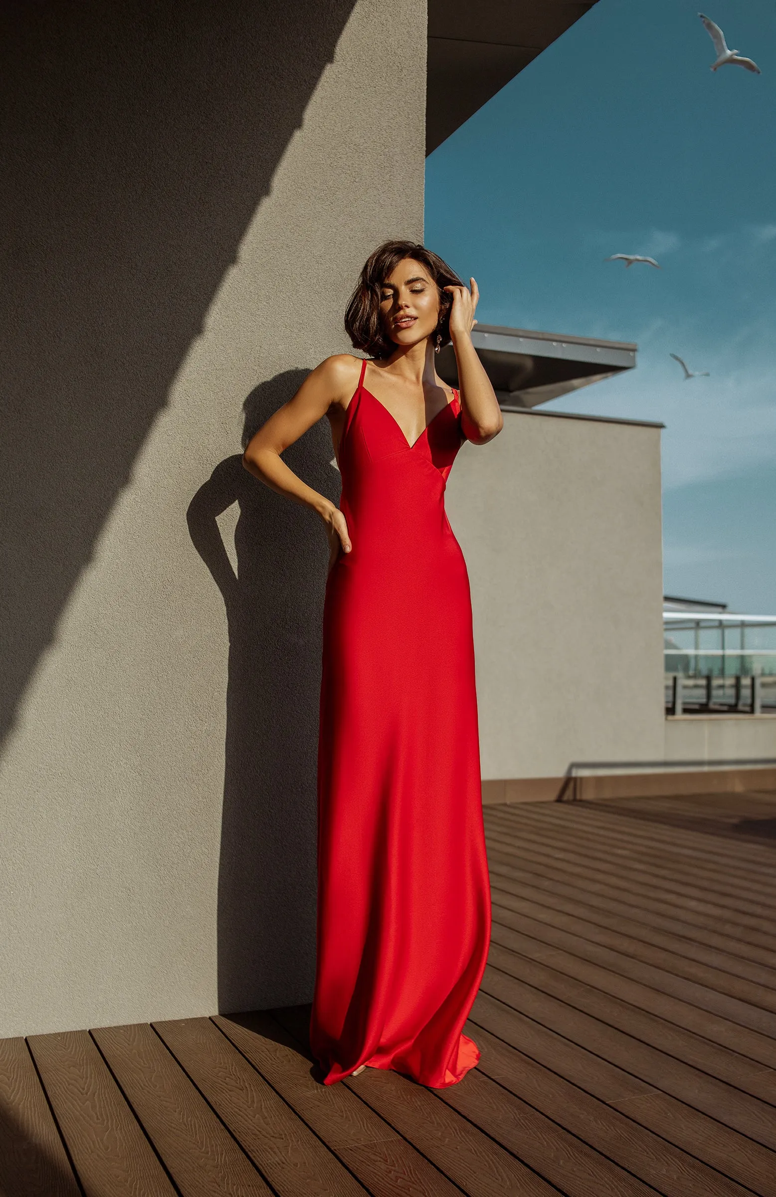 Red Satin Slip Maxi Dress