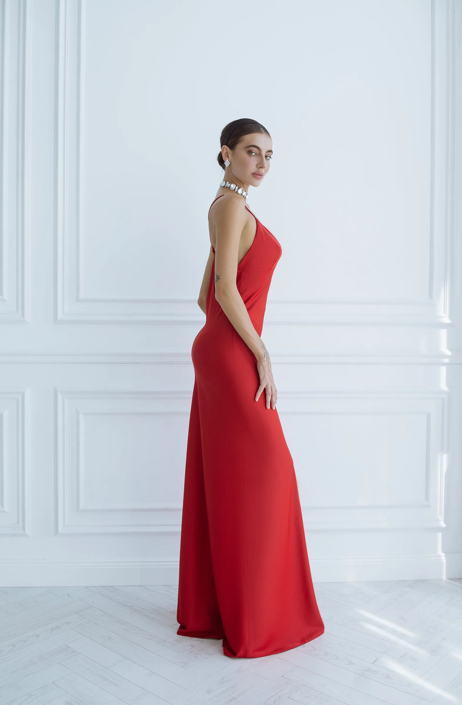 Red Satin Slip Maxi Dress