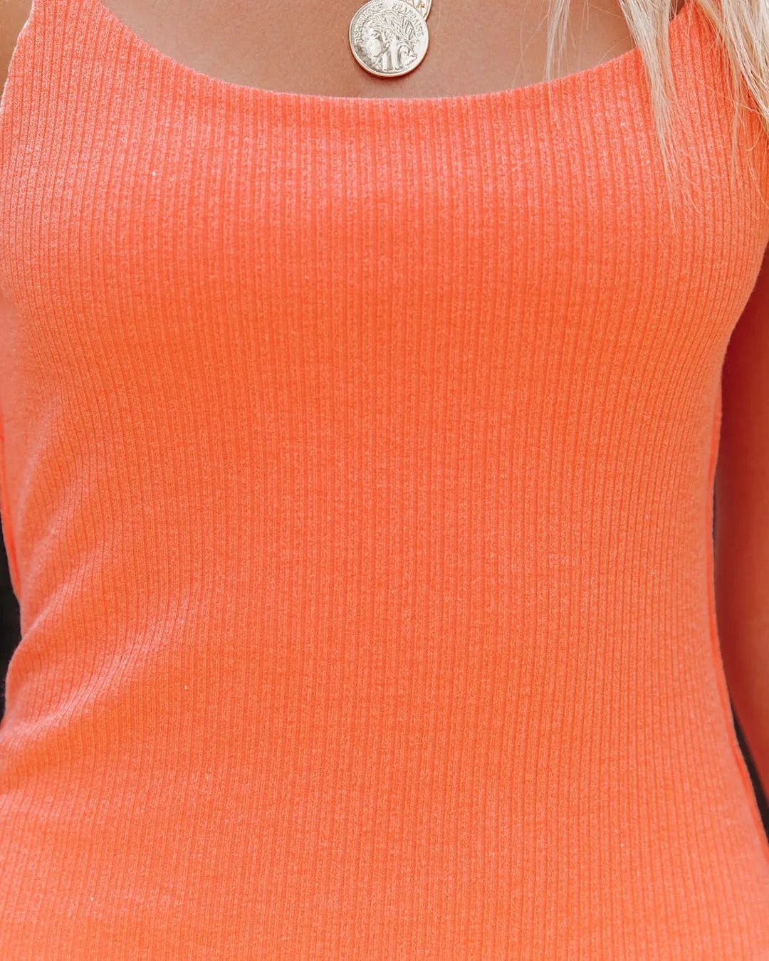 Ribbed Knit Midi Dress - Tangerine