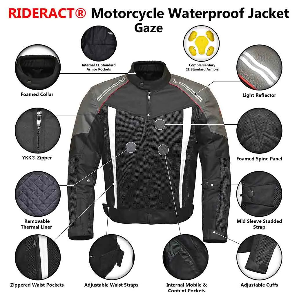 RIDERACT® Textile Motorcycle Jacket Gaze Waterproof Motorbike Jacket
