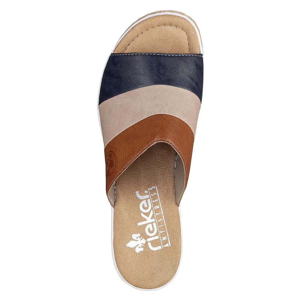 Rieker Ladies 3 Tone Slip On Wedge Sandal
