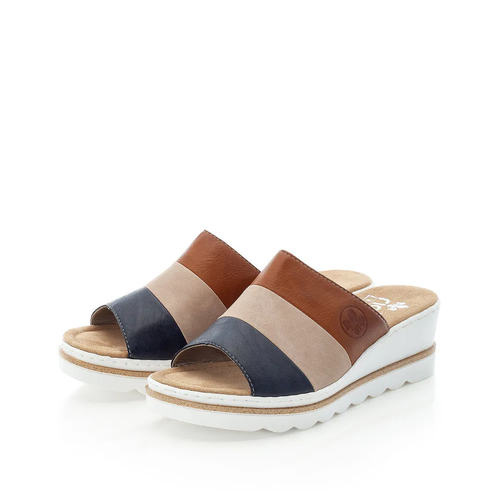 Rieker Ladies 3 Tone Slip On Wedge Sandal