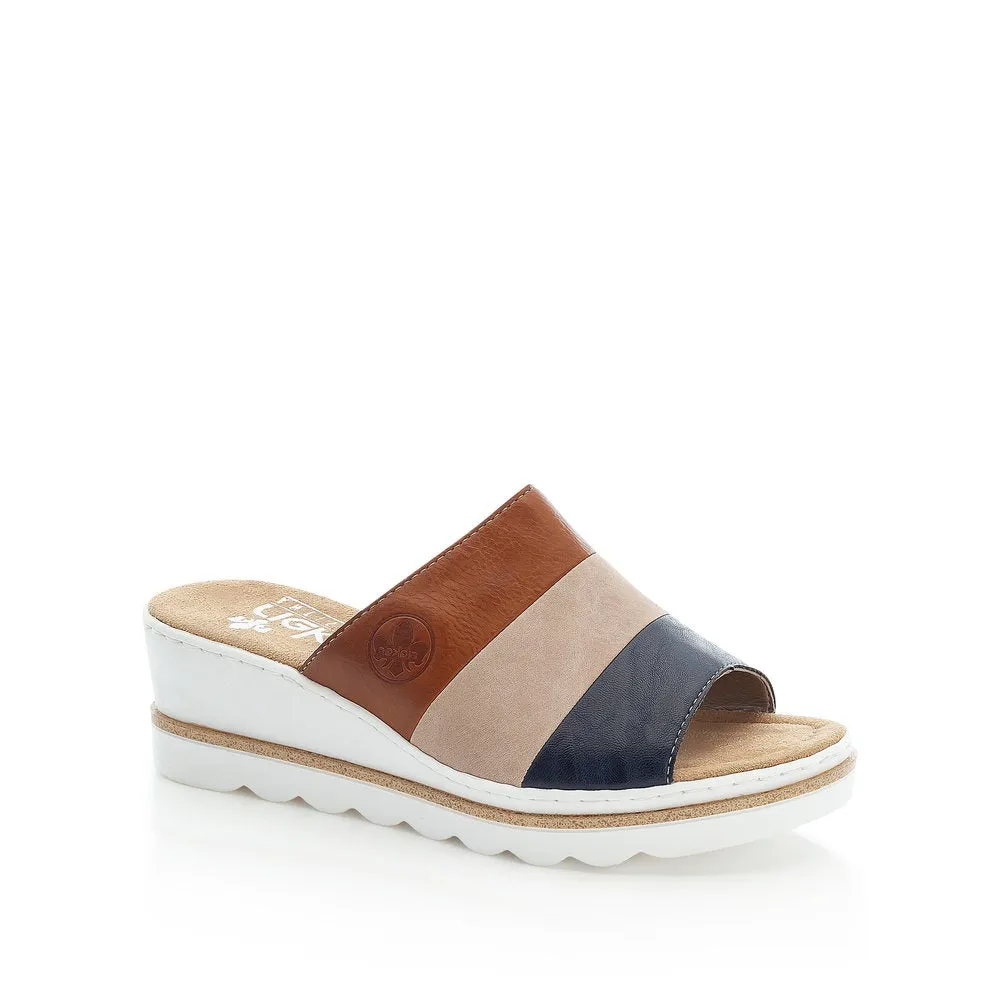 Rieker Ladies 3 Tone Slip On Wedge Sandal