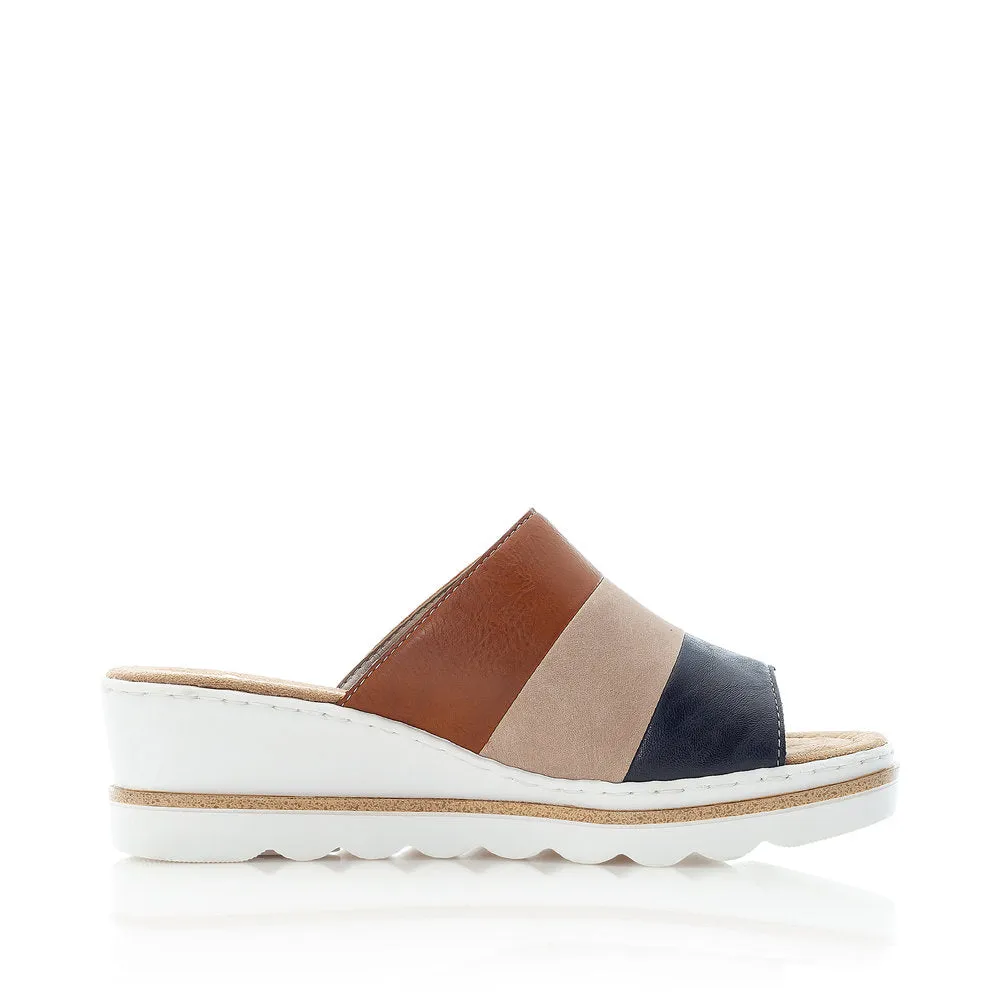 Rieker Ladies 3 Tone Slip On Wedge Sandal