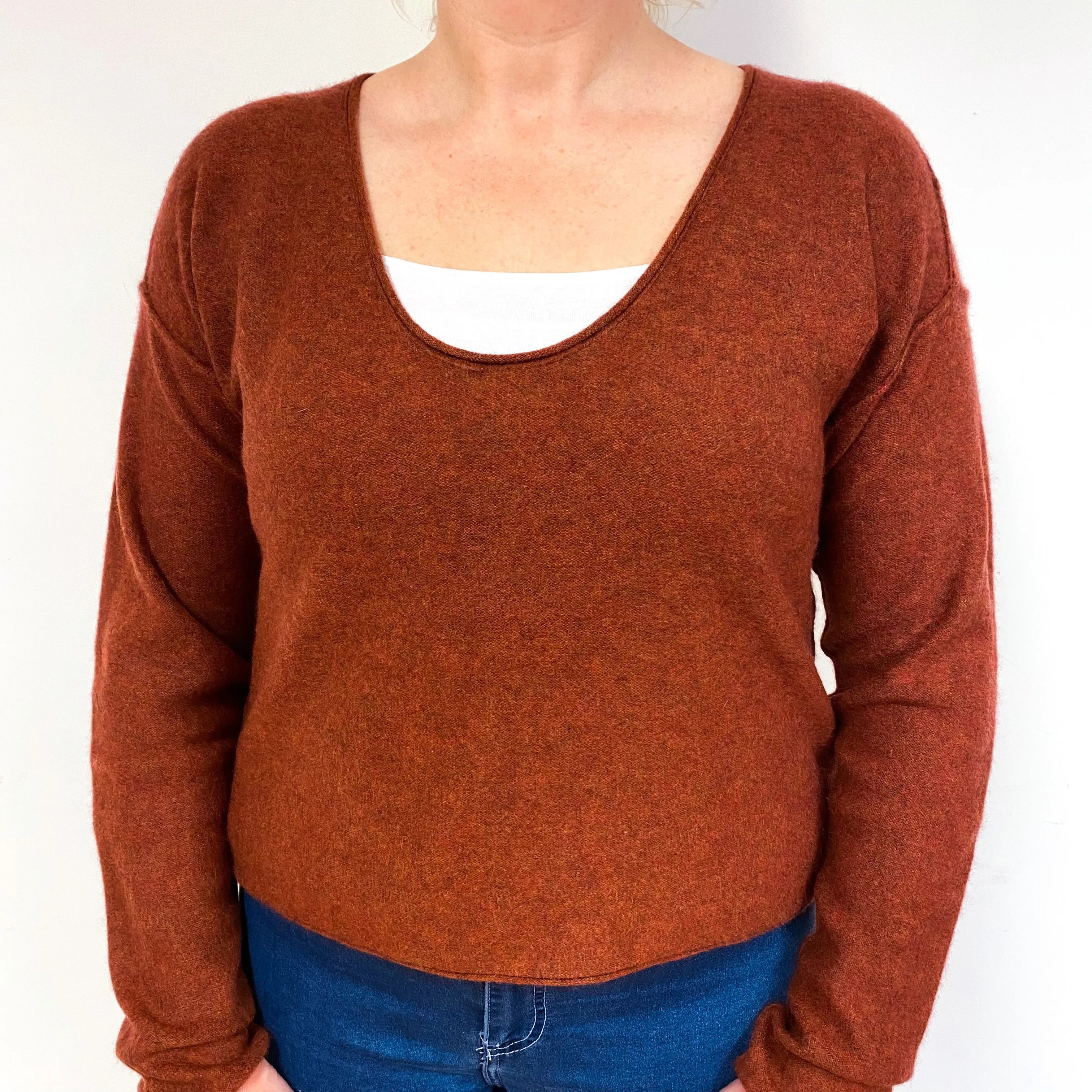 Rust Red Cashmere Scoop Neck Jumper Large