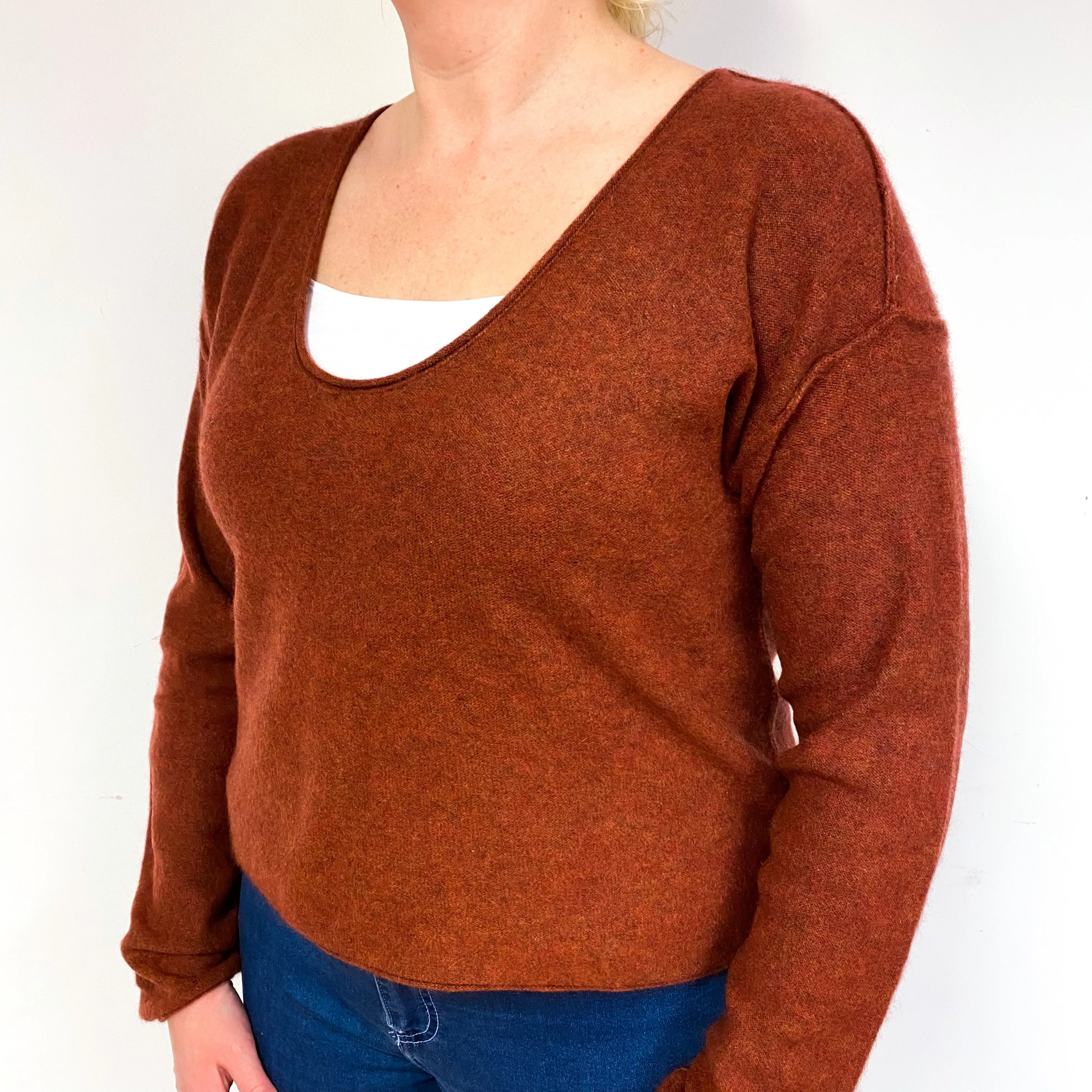 Rust Red Cashmere Scoop Neck Jumper Large