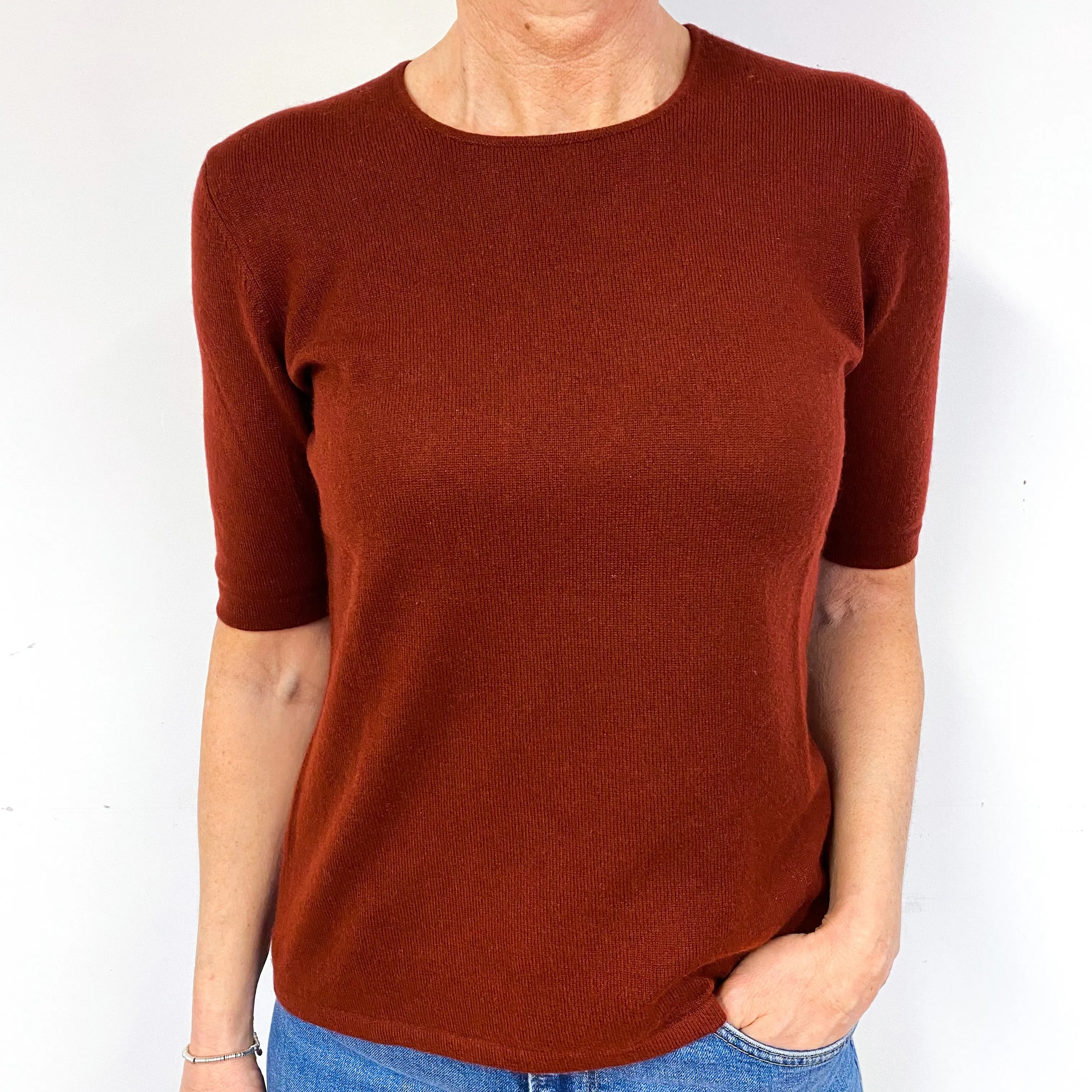 Rust Red Cashmere Short Sleeved Jumper Medium