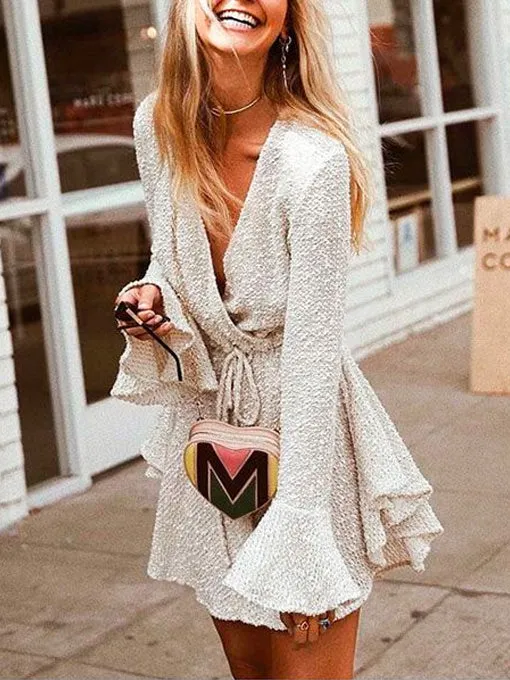 Sash Flare Sleeve Dress