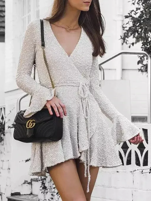Sash Flare Sleeve Dress