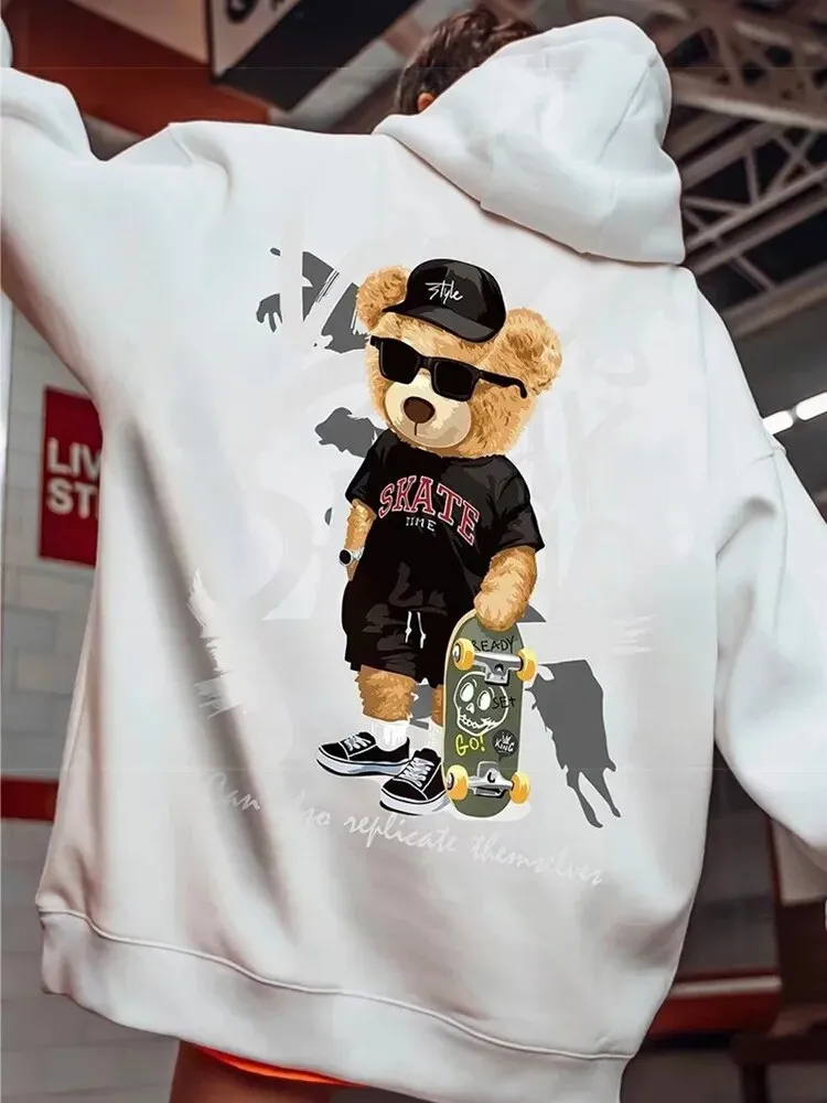 Sepo Y2K Skate Bear Anime Print Hoodie