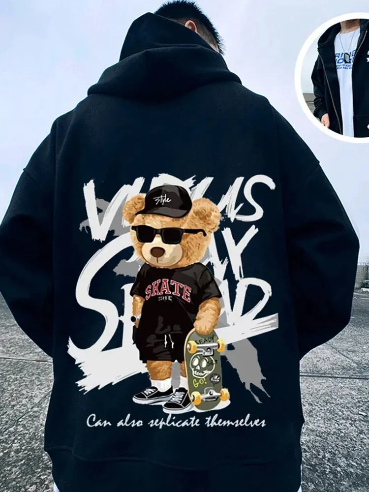 Sepo Y2K Skate Bear Anime Print Hoodie