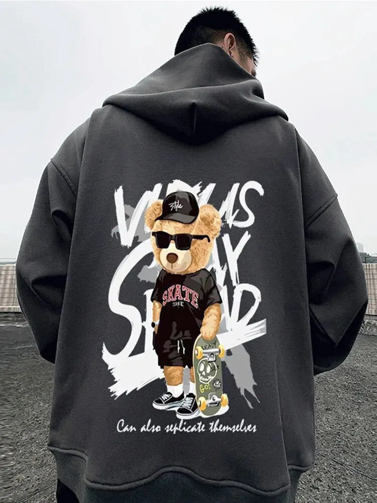 Sepo Y2K Skate Bear Anime Print Hoodie