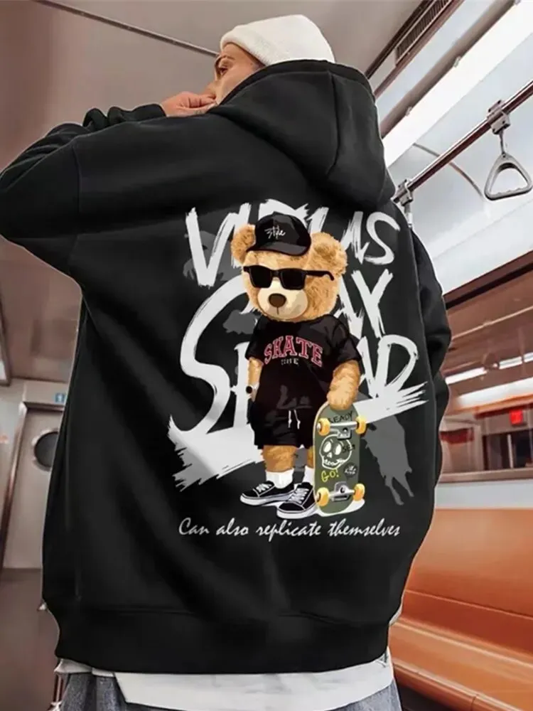 Sepo Y2K Skate Bear Anime Print Hoodie