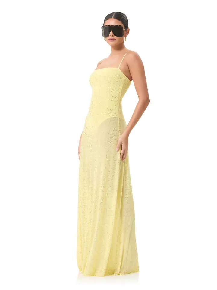 Shea Rhinestone Sheer Maxi Dress w/ Bodysuit - Buttercup