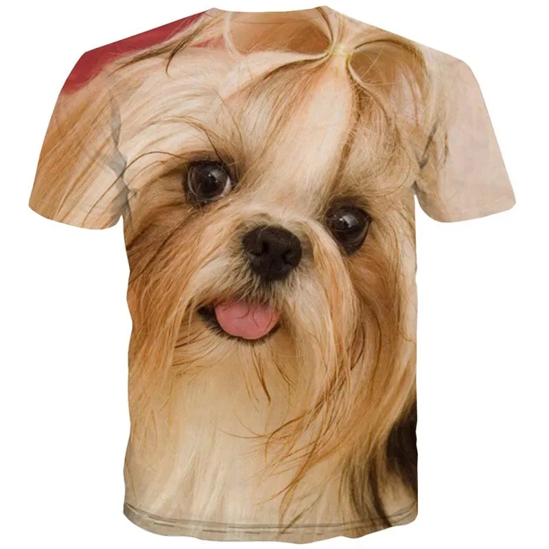 shirts dog t shirt 3D Puppy Cute animal art costume Casual men's big Smart dogs