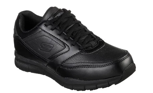 Skechers Men's Black Leather EH Slip-Resistant Soft Toe Work Shoe 77156