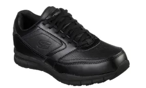 Skechers Men's Black Leather EH Slip-Resistant Soft Toe Work Shoe 77156